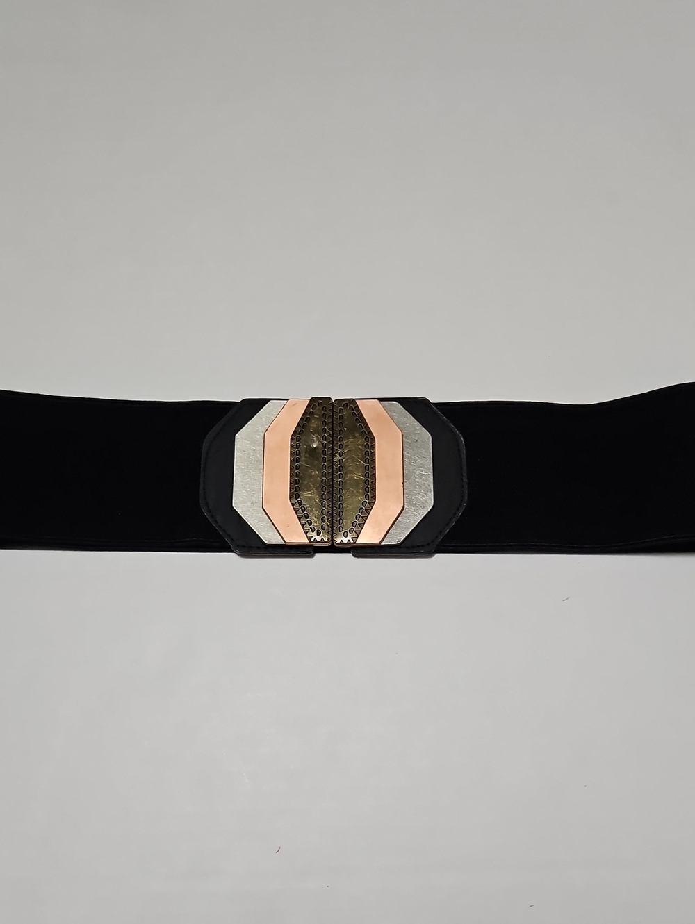 Womens Wide Black Elastic Waist Belt with Metallic Accent Size L
